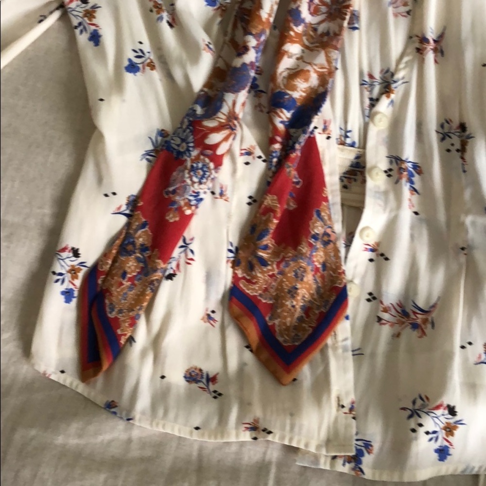 NWOT Free People Ivory Georgia Peach Tie Blouse - Picture 4 of 5